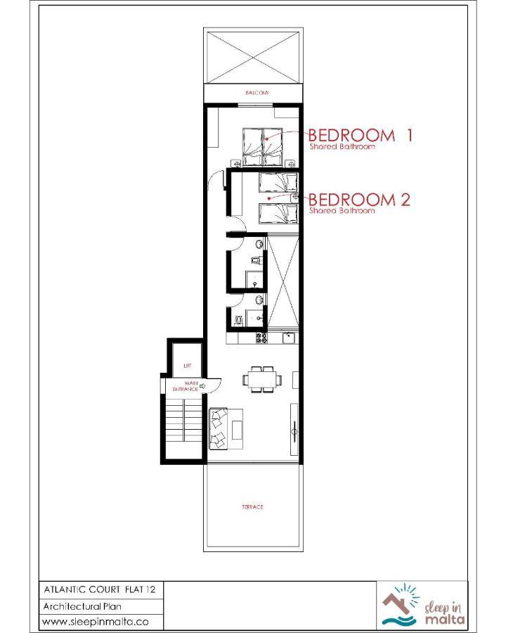 F12 Room 1, Private Room Two Single Beds Shared Bathroom In Shared Flat Msida Esterno foto